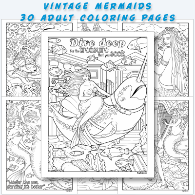Vintage Mermaids - 30 Adult Coloring Pages