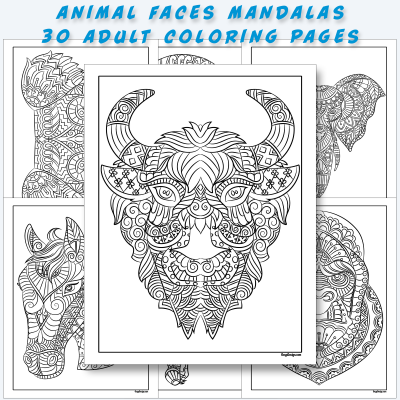 Animal Faces - 30 Mandala Coloring Pages